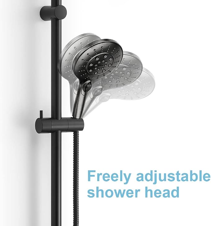 OFFO Shower Slide Bar 40 in Adjustable Installation Distance 20-39 in with 360° Adjustable Handheld Shower Head Holder for Bathroom, Screw Wall Mounted, Matte Black