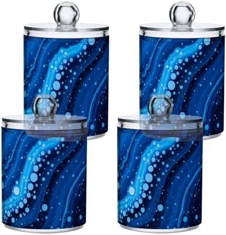MNSRUU 4 Pack Qtip Holder Organizer Dispenser Navy Blue Marble Bathroom Containers Bathroom Vanity Storage Canister Apothecary Jars for Cotton Swabs/Pads/Floss