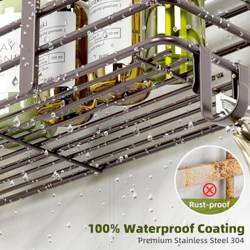 Yougai Shower Organizer with Soap Holder and Hooks, (Brown)