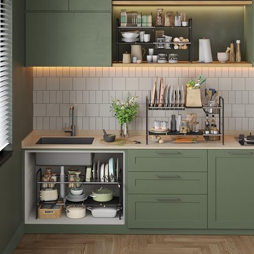 NETEL Expandable Under Sink Organizer，Pot and pan Organizer Under Cabinet