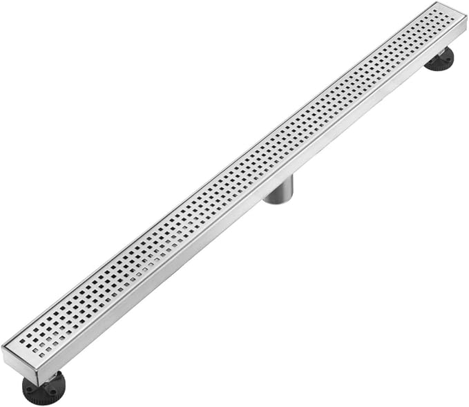 AVSIILE Linear Shower Floor Drain, Brushed Nickel 60 Inch 304 Stainless Steel Bathroom Drains Kit, Long Rectangular Shower Trench Drain with Square Pattern Drain Cover & Hair Catcher