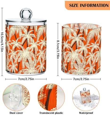 2 Pack Qtip Holder Organizer Dispenser Palm Trees Orange Color Bathroom Storage Canister Cotton Ball Holder Container for Cotton Pads/Swabs/Floss