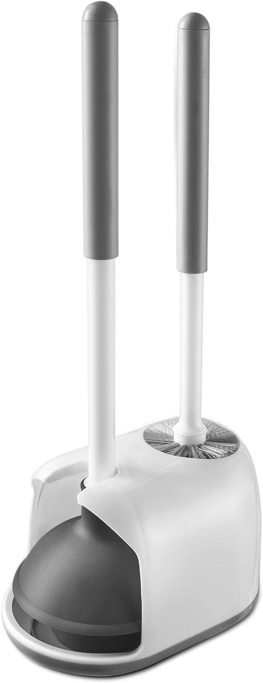 Eyliden Toilet Plunger and Brush Set, 2-in-1 Compact Holder | Unclogs Toilets, Deep Cleans Bowls, Nylon Bristles, Rubber Cup, Durable Plastic Caddy, Space-Saver, Bathroom Cleaning Tools