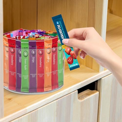 Drink Packet Organizer for Powdered Drink Mix,Powder Packet,Water Packet,Water Flavor Packet,Lazy Susan 360° Turntable Organizer for Drink Mix Necessities