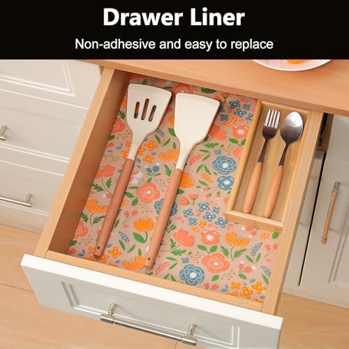 INNOLITES Shelf Liner for Kitchen Cabinet, Floral Drawer Liner Non-Adhesive