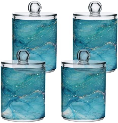MNSRUU 4 Pack Qtip Holder Organizer Dispenser Blue Marble Abstract Fluid Art Bathroom Containers Bathroom Vanity Storage Canister Apothecary Jars for Cotton Swabs/Pads/Floss