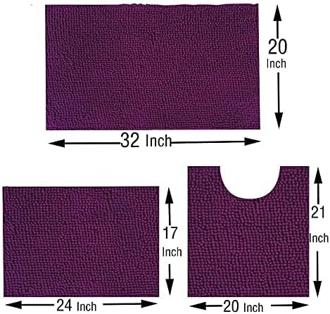 Madeals Bath Rug Set 4 Piece with Toilet Lid Cover and Rug Set Combo, Soft Shaggy, 3 Piece and U-Shaped Toilet Floor Rug Purple | Chenille,Shaggy,Non-Slip Backing,Soft,Fit,Absorbent, Comfort,3 Piece Bathroom Rug,Thickness,Quick Drying, Washable,