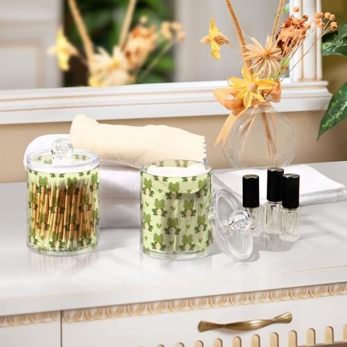 MNSRUU 4 Pack Qtip Holder Organizer Dispenser Cute Frog and Dragonfly Bathroom Containers Bathroom Vanity Storage Canister Apothecary Jars for Cotton Swabs/Pads/Floss