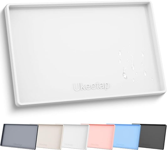 19" x 12" Extra Thick Silicone Mat Waterproof with Raised Edge, White | BPA-Free Non-Slip Dog & Cat Food Mat, Feeding Mat for Food and Water Bowls, Spill Proof Mat to Protect Floors