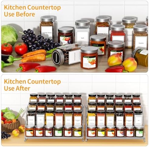 BOIVSHI 4 Tier Spice Rack for Cabinet, Depth Adjustable Spicy Shelf,Gray
