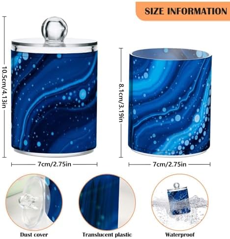 MNSRUU 4 Pack Qtip Holder Organizer Dispenser Navy Blue Marble Bathroom Containers Bathroom Vanity Storage Canister Apothecary Jars for Cotton Swabs/Pads/Floss
