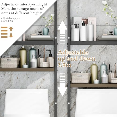 Above Toilet Storage Rack, 3-Tier Over The Toilet Shelf Organizer with Adjustable Height, Freestanding Bathroom Space Saver for Towels & Essentials (Black-2)
