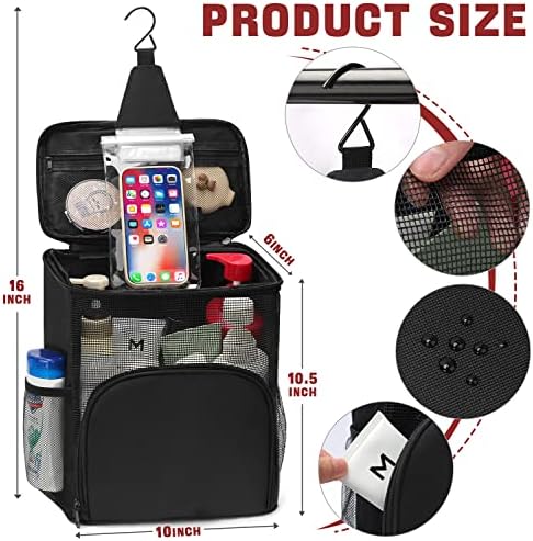 EIMMBD Hanging Shower Bag, Shower Caddy Portable Larger Capacity with Phone Storage, Upgraded Shower Tote Bag for College, Dorm,Travel, Gym, Camp, Mesh Shower Caddy for Women, Men(Black)