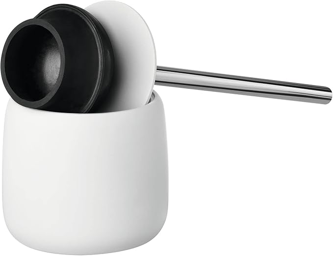 blomus SONO Toilet Plunger with Decorative Holder - Ceramic Soft Touch with Stainless Handle - Modern Design - White