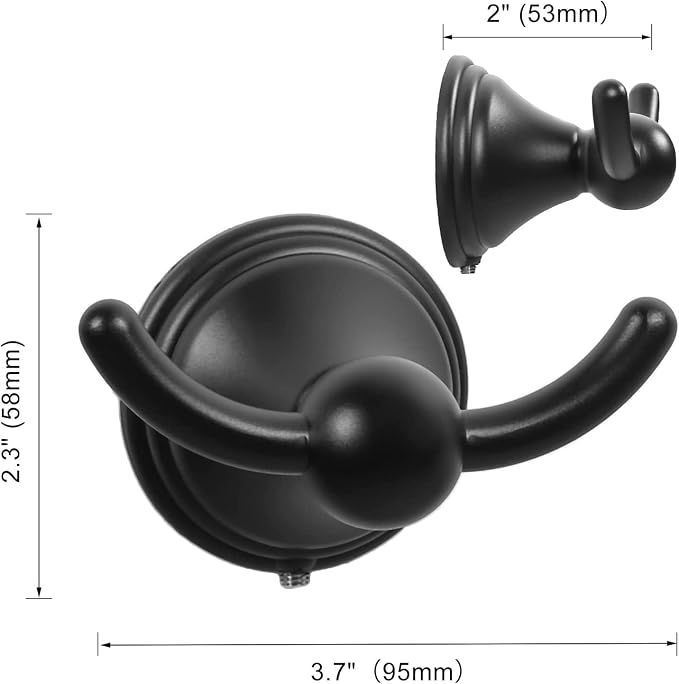 Asidrama Towel Hooks for Bathroom,Matte Black Coat Hooks for Kitchen Shower Door Wall Mounted,Exquisite Robe & Towel Hooks,Durable Robe Wall Hooks for Hanging Towels (2 Pack)