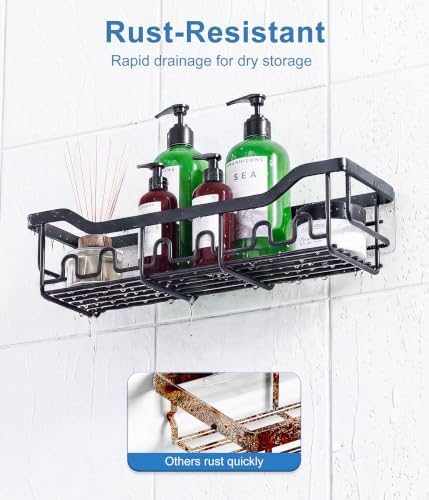 Shower Caddy Adhesive Bathroom Shelf, 2-Pack Rustproof Shower Organizer, Wall Mounted Shelves for Large Storage with Soap and Toothbrush Holder