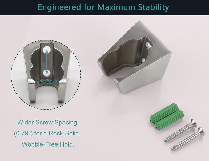 Dual Slot Handheld Shower Head Holder, Secure Screw-in Wall Mount Bracket, 304 Stainless Steel Shower Wand Holder(1Pcs)