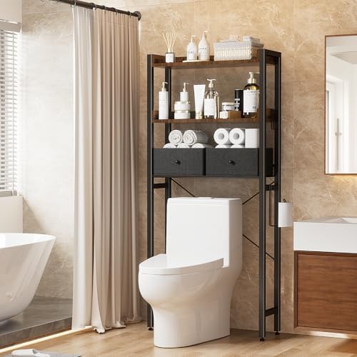 Housolution 3 Tier Over the Toilet Storage with 2 Drawers, Black+Brown