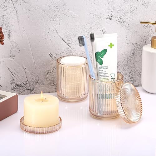 Hipiwe Glass Apothecary Jars with Lid 2Pcs Cotton Ball and Swab Organizer