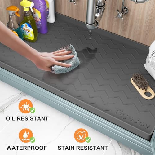 TigeJoy Under Sink Mats for Kitchen Waterproof 28" x 22", Cabinet Liner