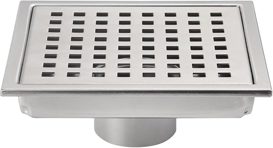 6 Inch Square Shower Floor Drain, Grille with Removable Cover, SUS304 Stainless Steel Brushed Nickel
