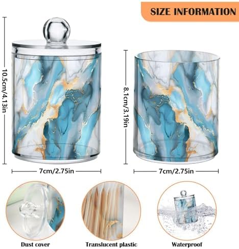 MNSRUU 4 Pack Qtip Holder Organizer Dispenser Light Blue and White Marble Bathroom Storage Canister Cotton Ball Holder Bathroom Containers for Cotton Swabs/Pads/Floss