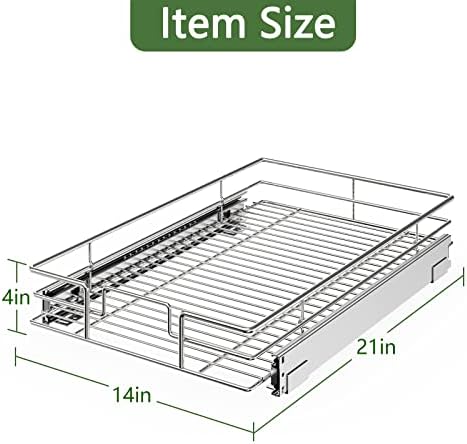 LOVMOR Pull Out Cabinet Organizer 14"W x 21"D, Kitchen Cabinet Pull Out Shelves Slide Out Storage