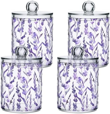 MNSRUU 4 Pack Qtip Holder Organizer Dispenser Dragonfly Lavender Bathroom Containers Bathroom Vanity Storage Canister Apothecary Jars for Cotton Swabs/Pads/Floss