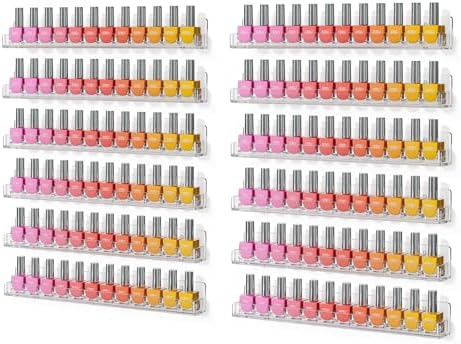 FEMELI Acrylic Nail Polish Wall Rack, 12 Pack 15 Inch Organizer Shelves