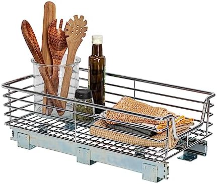 Household Essentials Chrome-Plated Steel Pull-Out Organizer with Artisanal Basket Detailing