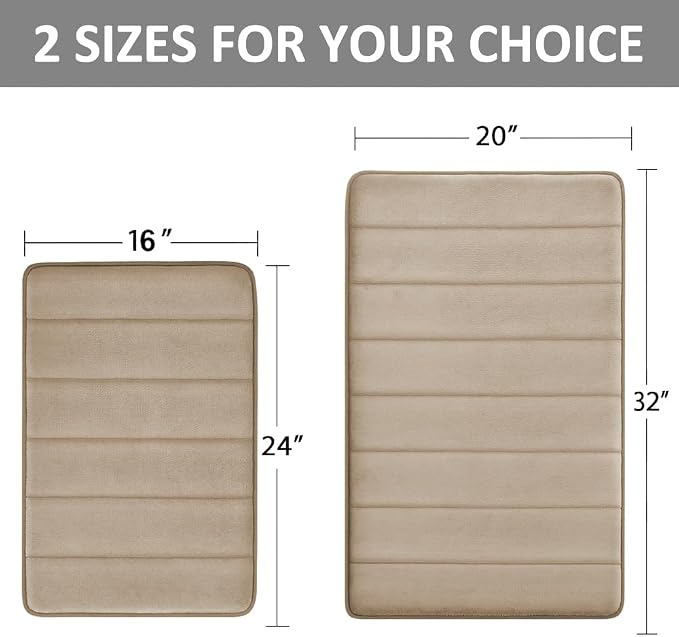Beige Bathroom Rugs Set 2 Piece Memory Foam Bath Non-Slip Bath Mat,Washable Room Mats,Absorbent Shaggy Rugs Super Soft Kitchen Mats, Batroom Carpets for Bathroom,Tub,Shower Home Decor
