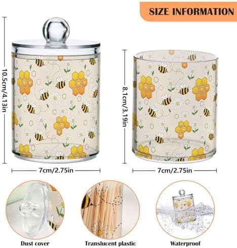 MNSRUU 4 Pack Qtip Holder Organizer Dispenser Cute Bee Bathroom Containers Bathroom Vanity Storage Canister Apothecary Jars for Cotton Swabs/Pads/Floss