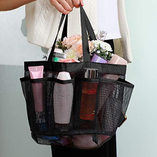 uxcell Portable Caddy with 7 Mesh Storage Pockets, Quick Dry Shower Tote Bag Oxford Hanging Toiletry and Bath Organizer for Shampoo, Conditioner, Soap Other Bathroom Accessories, Black