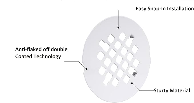 Artiwell 4-1/4” OD Snap-in Shower Drain Cover, Round Shower Drain Strainer Grid, Replacement Cover, Designed for Long-Lasting