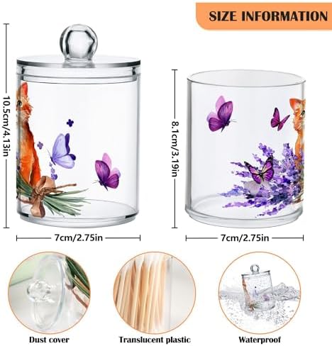 MNSRUU 2 Pack Qtip Holder Organizer Dispenser Lavender Hope Flowers Bathroom Storage Canister Cotton Ball Holder Bathroom Containers for Cotton Swabs/Pads/Floss