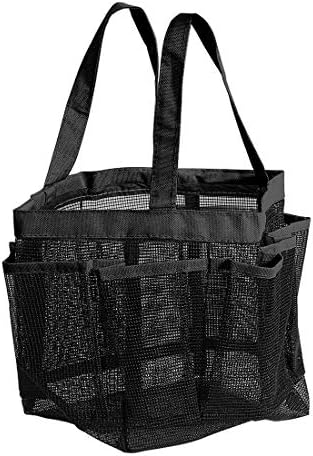 uxcell Portable Caddy with 7 Mesh Storage Pockets, Quick Dry Shower Tote Bag Oxford Hanging Toiletry and Bath Organizer for Shampoo, Conditioner, Soap Other Bathroom Accessories, Black