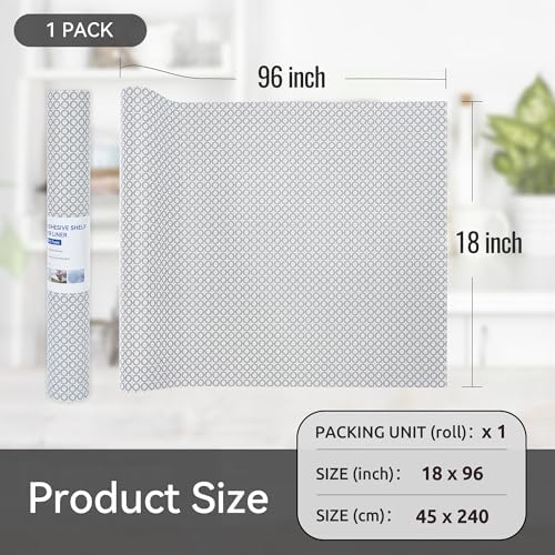 FIFTY FEET 18"x96" Non-Adhesive Shelf Liner for Kitchen Cabinets and Drawers, Washable Non-Slip PVC Cabinet Liner (Black Circle)(1 Roll)