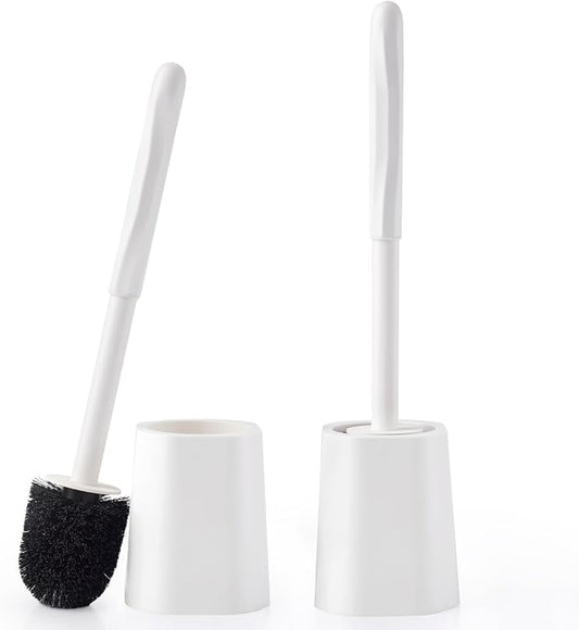 2 Pack Toilet Brush for Bathroom, Toilet Brush and Holder Set, Toilet Bowl Brush with Long Handle for Drip-Proof Deep Cleaning with Hidden Scrubber Brush White