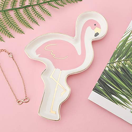 Stephanie Imports Flamingo Ceramic Trinket Plate and Decorative Jewelry Dish