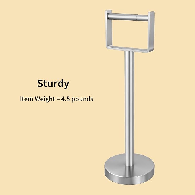 Heavy Duty Toilet Paper Holder Stand, Extra-Weighted Base No Tipping | Stainless Steel Toilet Paper Stand, Free Standing Floor Tissue Roll Holder for Bathroom, Brushed Nickel 200UP
