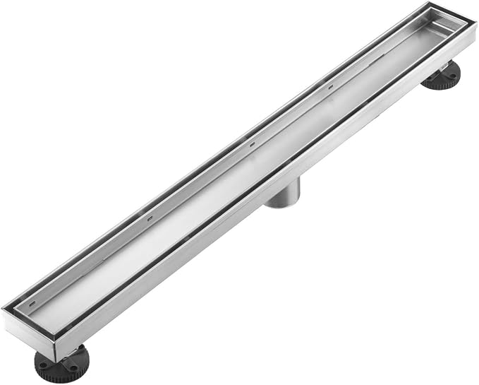 AVSIILE Linear Shower Floor Drain, 28 Inch Brushed Nickel 304 Stainless Steel Bathroom Drains Kit, Rectangular Shower Trench Drain with Reversable Tile-in Pattern Drain Cover & Hair Catcher