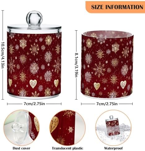 Gredecor Christmas Winter Qtip Holder Dispenser 2 Pack Gold and White Snowflakes Apothecary Jars with Lids Bathroom Vanity Countertop Canister Storage Organizer for Cotton Ball,Swabs,Pads,Floss
