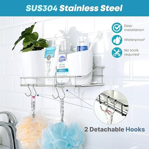 KESOL Adhesive Shower Caddy, Shower Shelf Organizer, SUS304, 2 Pack, Silver