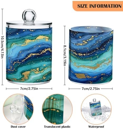 MNSRUU 2 Pack Qtip Holder Organizer Dispenser Abstract Navy Blue Marble Bathroom Storage Canister Cotton Ball Holder Bathroom Containers for Cotton Swabs/Pads/Floss