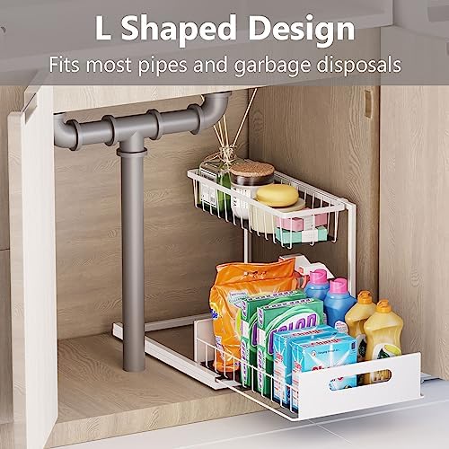 Ceetug Slide Out Under Sink Organizers and Storage, White, 2 Pack