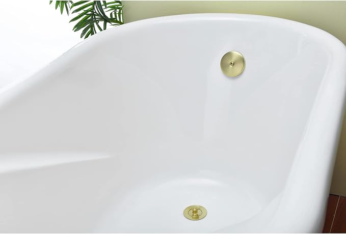 Brass Bathtub Drain Kit, Lift and Turn Tub Drain Kit with Overflow Faceplate, Brushed Gold