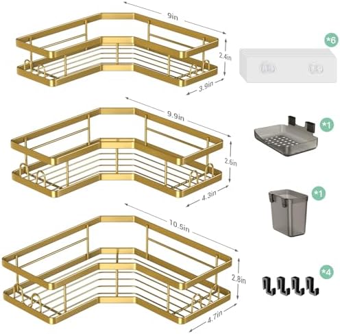 Corner Shower Caddy Bathroom Organizer: Adhesive Shower Rack Bathtub Shelves - 3Pack No Drilling Shower Shelf - Stainless Steel Organizer