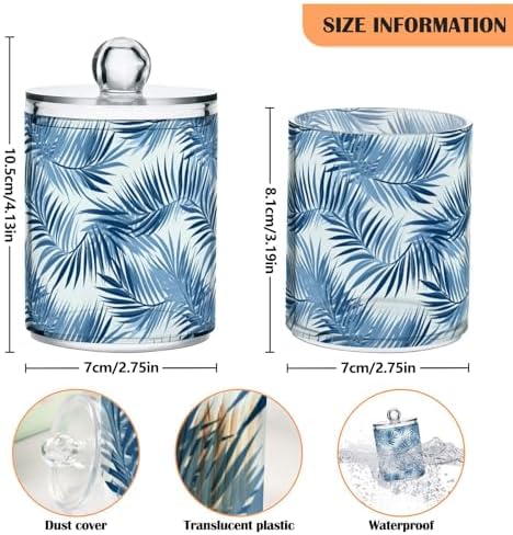 2 Pack Qtip Holder Organizer Dispenser Blue Tropical Leaves Bathroom Storage Canister Cotton Ball Holder Container for Cotton Pads/Swabs/Floss
