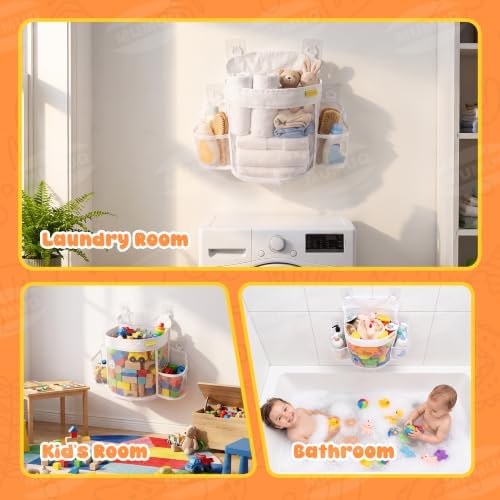 3 Compartments Bath Toy Storage Organizer, Mesh Shower Caddy