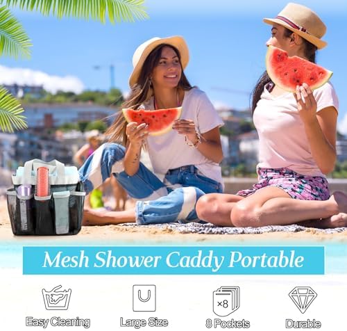 8 Packs Large Mesh Shower Caddy with 8 Pocket and Handle, Grey